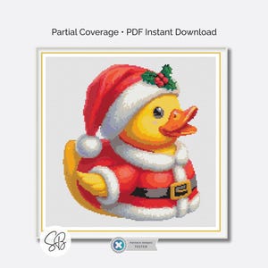 Patrón de punto de cruz de pato de goma de Papá Noel, bordado de pato navideño, descarga instantánea, conversión de hilo