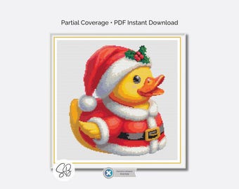 Santa Quietscheente Kreuzstich Stickmuster, Weihnachten Ente Stickmuster, Sofort Download, Stickmuster mit Stickgarn