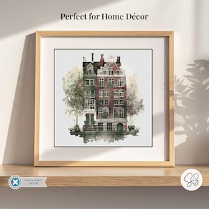 Amsterdam Canal House Cross Stitch Pattern, Dutch Architecture Art, Beginner Holland Embroidery, Watercolor European Decor, City Lover Gift