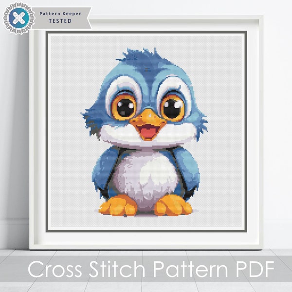 Blue Bird Chick Cross Stitch PDF Pattern / Baby Bird Digital PDF Cross Stitch Pattern Download / Pattern Keeper & iBook files included