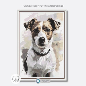Jack Russell Terrier Cross Stitch, Oil Painting Dog Pattern, Pet Portrait Embroidery, Floss Conversions