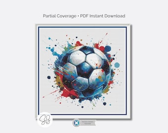 Soccer Ball Cross Stitch Pattern, English Football Watercolor PDF Instant Download, Floss Conversions