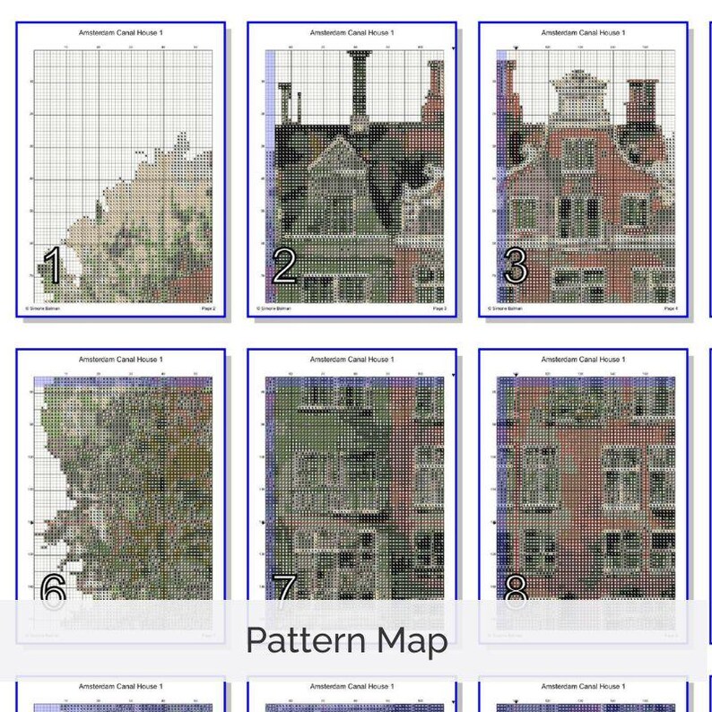 Amsterdam Canal House Cross Stitch Pattern, Dutch Architecture Art, Beginner Holland Watercolor Embroidery