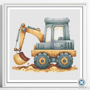 Digger Cross Stitch Pattern, Construction Vehicle Nursery Decor, Yellow Digger Pattern, Nursery Cross Stitch, Cartoon Digger Embroidery Gift
