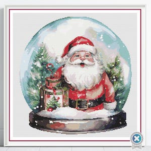 Patrón de punto de cruz de bola de nieve de Papá Noel, patrón de punto de cruz de Papá Noel festivo, patrón de punto de cruz de bola de nieve navideña en PDF, descarga instantánea