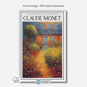 Monet-Inspired Cross Stitch Pattern, Claude Monet Style PDF Embroidery, Instant Download, Floss Conversions