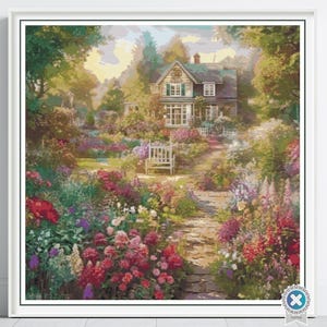Country Flower Garden Cross Stitch Pattern, Floral Embroidery Pattern, Full Coverage Garden Art, Blooming Garden Design, Garden Lover Gift