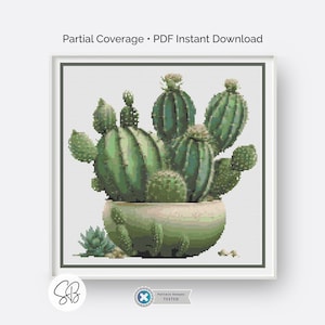 Kaktus Kreuzstich Stickmuster, Pflanzen Dekor, Sukkulenten Stickerei, digitaler PDF Download, Stickmuster mit Sticktwist