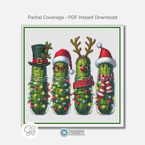 Pickles de Noël au point de croix, décoration de Noël amusante, couverture partielle, téléchargement numérique, conversion de fil dentaire