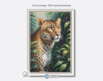 Leopard Cross Stitch Pattern, Big Cat Wildlife Safari Animal Embroidery, Instant Download, Floss Conversions