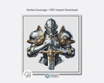 Patrón de punto de cruz de caballero medieval, bordado de guerrero de fantasía histórica, descarga instantánea, conversión de hilo