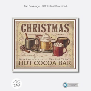 Vintage warme cacaoreep kerst kruissteekpatroon, direct downloaden, patroonhouder, flossconversies