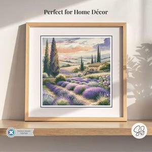 French Lavender Fields Cross Stitch Pattern, Provence France Flower Fields Embroidery, Floss Conversions