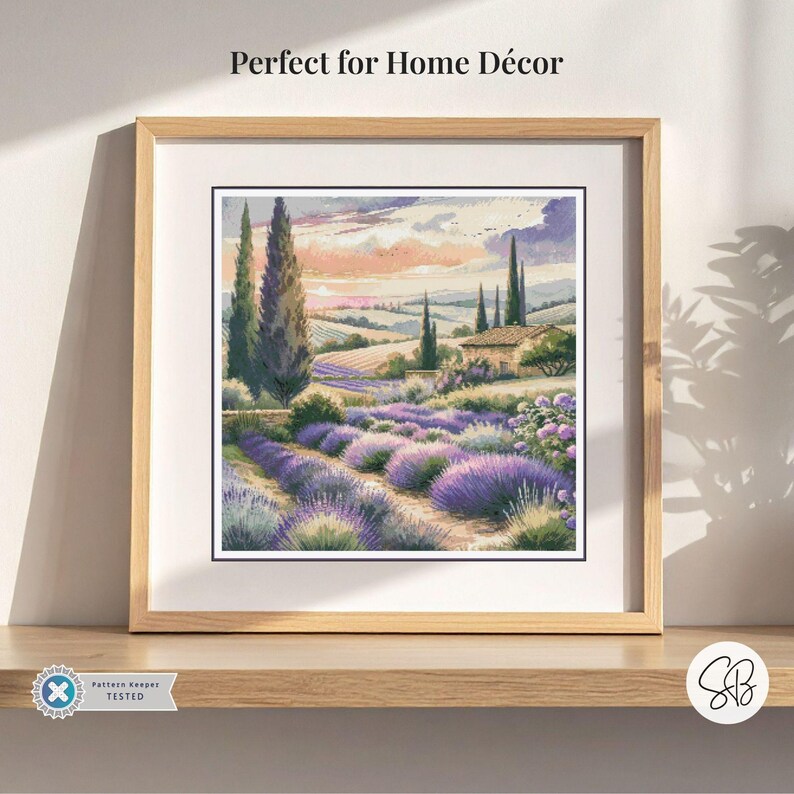 French Lavender Fields Cross Stitch Pattern, Provence France Flower Fields Embroidery, Floss Conversions