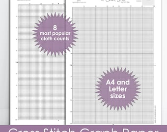 Printable Cross Stitch Graph Paper, Graph paper for cross stitch 10, 11, 12, 13, 14, 16, 18 and 22 Count PDFs, Graph Paper A4 & Letter Size