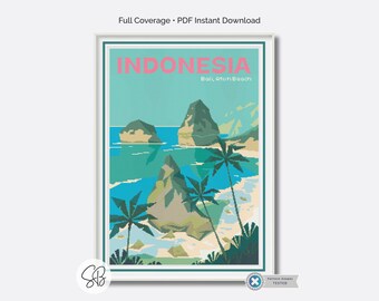 Schema punto croce per poster di viaggio a Bali, ricamo di viaggio in Indonesia, arte murale indonesiana, conversioni di filo interdentale