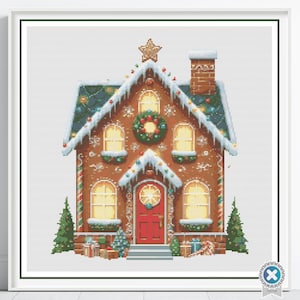 Gingerbread House Cross Stitch Pattern, Christmas Holiday Embroidery, Festive Candy House, Cute Gingerbread Xmas Pattern, DIY Holiday Gift