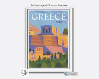 Schema punto croce per poster di viaggio ad Atene, ricamo di viaggio sul Partenone, arte murale greca, conversioni di filo interdentale