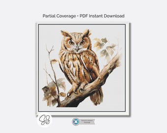 Woodland Owl Cross Stitch Pattern, Forest Wildlife Embroidery PDF, Pattern Keeper, Floss Conversions