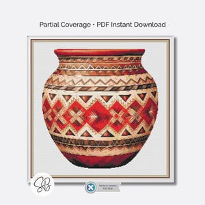 Native American Pot Cross Stitch Pattern, Traditional Tribal Art, Heritage Ceramics PDF, Floss Conversions