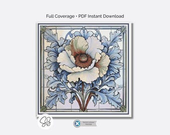 William Morris Delft Flower Cross Stitch Pattern, Art Nouveau Embroidery, PDF, PatternKeeper, Floss Conversions
