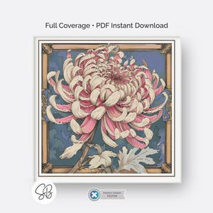 Art Nouveau Chrysanthemum Cross Stitch Pattern, William Morris Style Embroidery PDF, Floss Conversions
