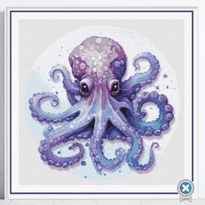 タコのクロスステッチパターン 深海 海洋 沿岸 海洋動物 刺繍 装飾 航海 水中生物 ステッチ 海の生き物 刺繍