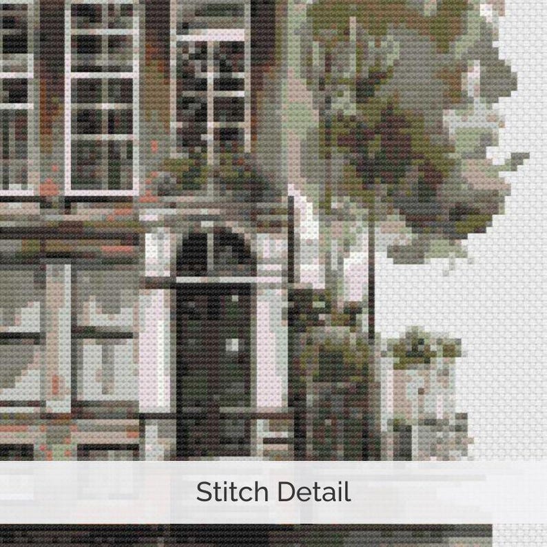 Amsterdam Canal House Cross Stitch Pattern, Dutch Architecture Art, Holland Watercolor Embroidery PDF