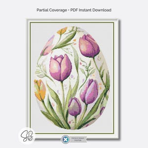 Korsstygnsmönster med tulpanpåskägg, blommig vårbroderi, digital nedladdning, PatternKeeper, tandtrådskonverteringar