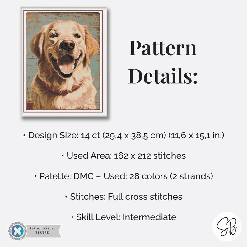 Picture of Golden Retriever Cross Stitch Pattern, Full Coverage Vintage Dog Pet ...