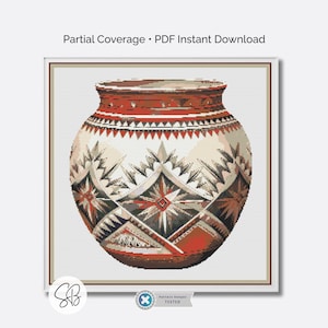 Native American Pot Cross Stitch Pattern, Traditional Tribal Art, Heritage Ceramics PDF, Floss Conversions