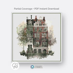 Amsterdam Canal House Cross Stitch Pattern, Dutch Architecture Art, Beginner Holland Embroidery, Watercolor European Decor, City Lover Gift