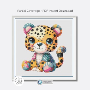 Patchwork Cheetah Cross Stitch Pattern, Nursery Art Patchwork Stuffed Pets, Instant Download, Floss Conversions