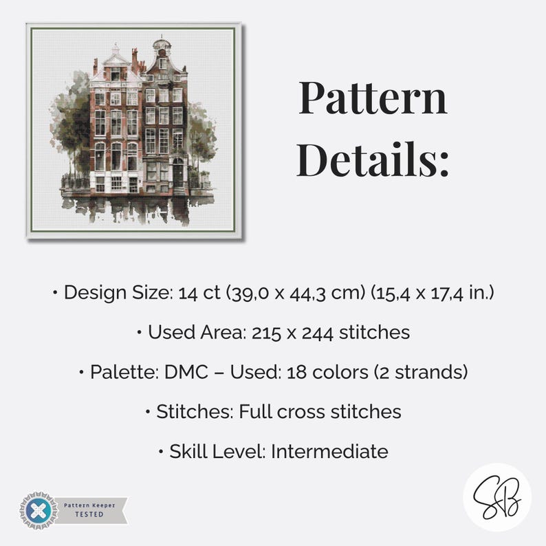 Amsterdam Canal House Cross Stitch Pattern, Dutch Architecture Art, Beginner Holland Embroidery, Watercolor European Decor, City Lover Gift
