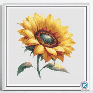 Patrón de punto de cruz de girasol, decoración de bordado floral botánico de verano, puntada de naturaleza moderna de bricolaje, punto de cruz digital, bordado floral