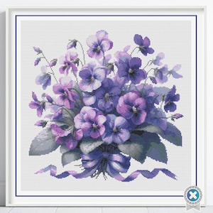 February Violet Cross Stitch Pattern: Floral Bouquet (PDF Pattern)