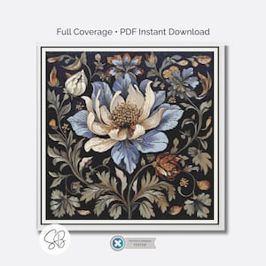 William Morris Blue Flower Cross Stitch Pattern, Art Nouveau Embroidery, PDF, PatternKeeper, Floss Conversions