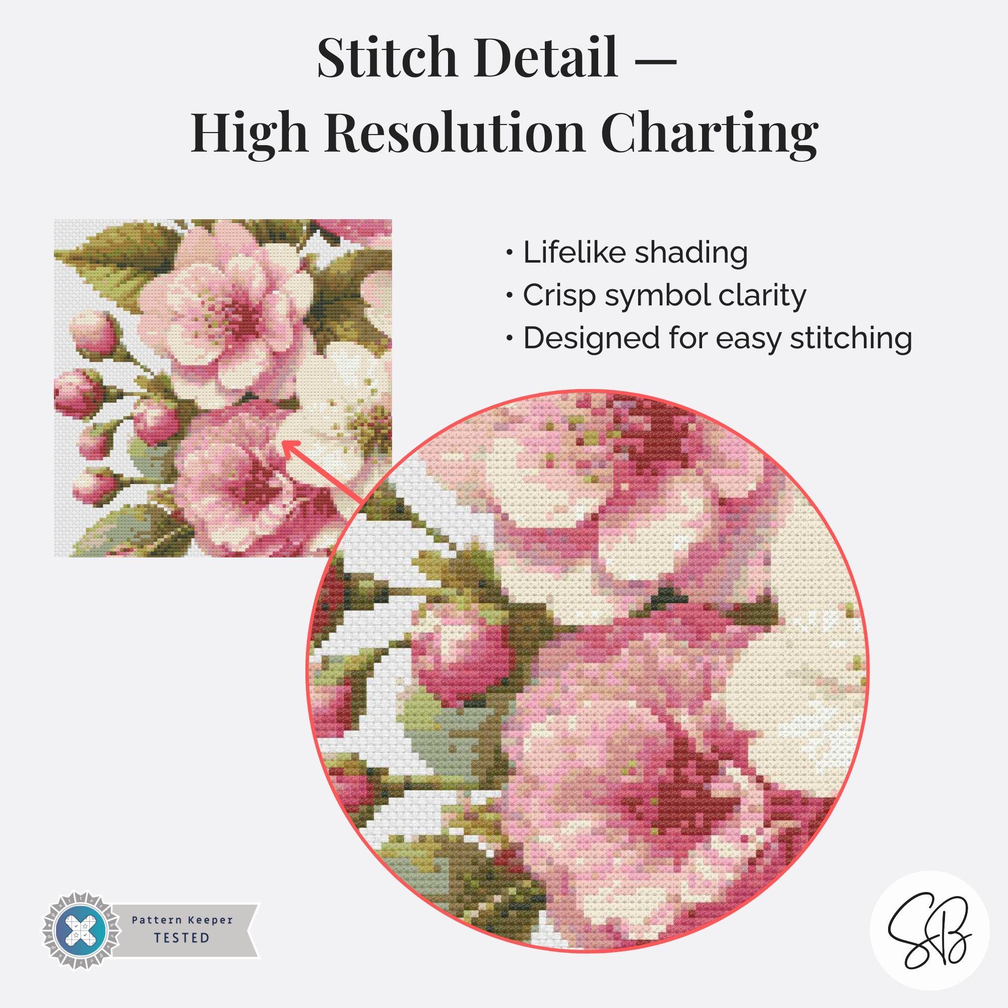 Cherry Blossom Cross Stitch Pattern, Floral Sakura Flowers Embroidery ...