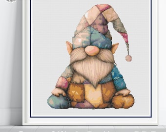 Patchwork Gnome Cross Stitch Pattern, Country Patchwork PDF Cross Stitch Pattern Instant Download, Pattern Keeper, Markup & iBook files incl