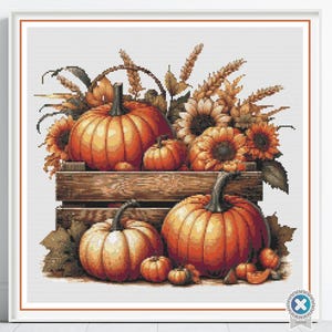 Pumpkin Harvest Cross Stitch Pattern, Vintage Pumpkin Cross Stitch Pattern, Old-Fashioned Thanksgiving PDF XStitch Pattern, Instant Download