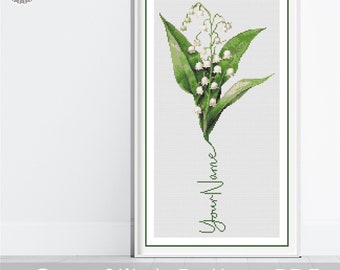 Personalisierte Mai Geburtsmonat Blume Kreuzstich PDF Muster, BENUTZERDEFINIERTE Maiglöckchen Geburtsmonat Blume, neues Baby Geschenk, digitaler Download