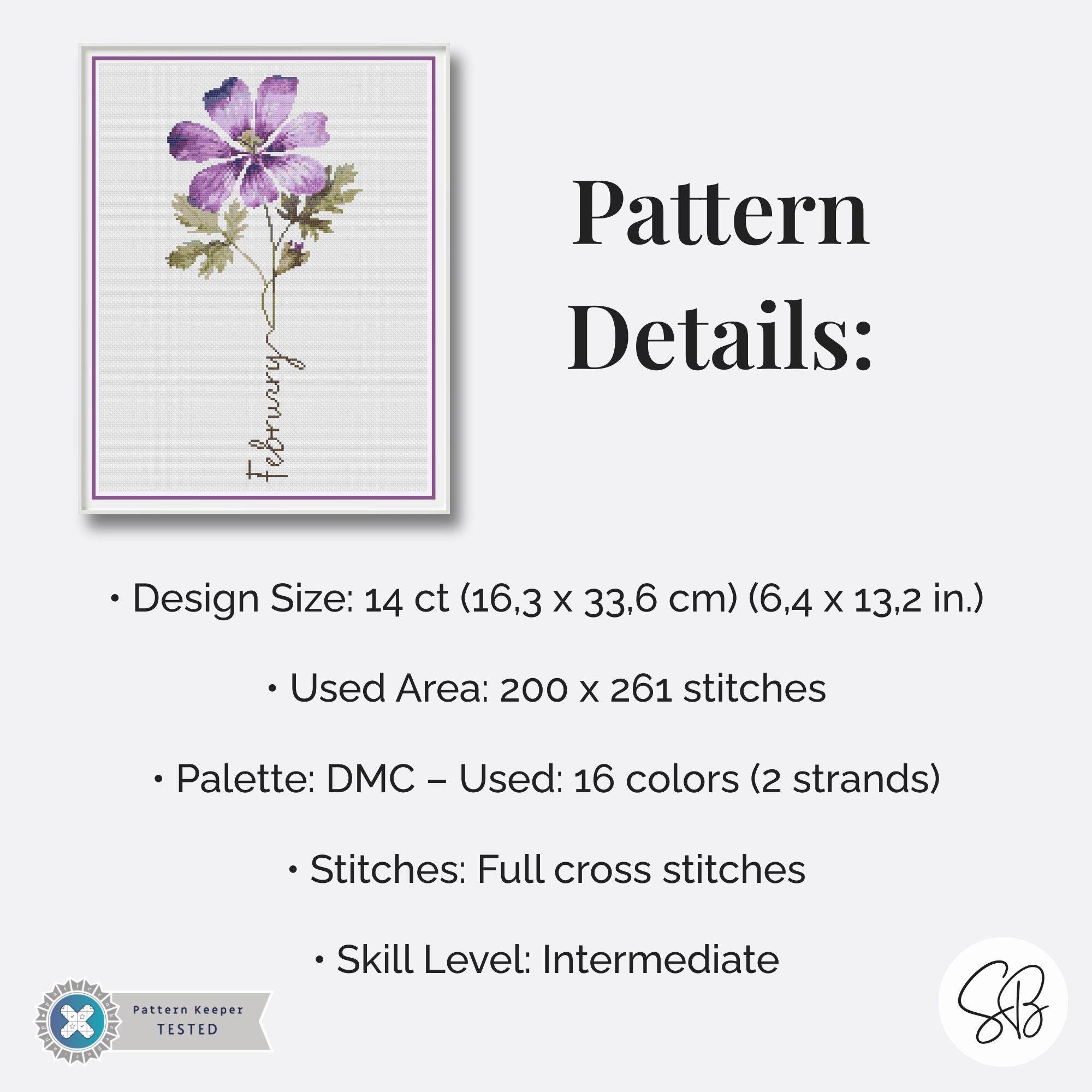 February Birth Month Flower Cross Stitch Pattern, Purple Floral ...