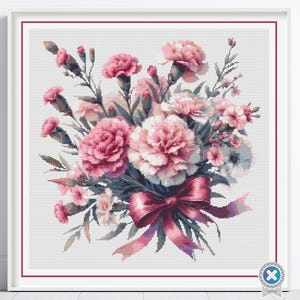 Carnations Cross Stitch Pattern: January Birth Flower (Instant Download)