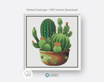Cactus Cross Stitch Pattern, Modern Plant Decor, Succulents Embroidery, Digital PDF Download, Floss Conversions
