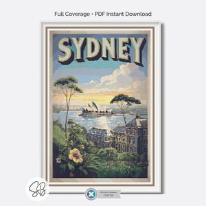 Patrón de punto de cruz para póster de viaje de Sídney, Ópera de Sídney, bordado vintage de cobertura completa, PatternKeeper