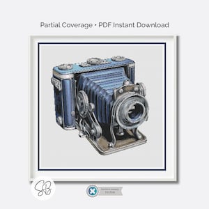 Patrón de punto de cruz de cámara vintage, bordado fotográfico, descarga digital, guardador de patrones, conversiones de hilo