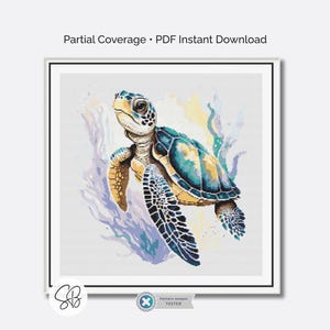 Zeeschildpad kruissteekpatroon, Ocean Marine Life strandborduurwerk, Instant Download, Floss-conversies