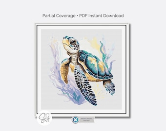 Meeresschildkröte Kreuzstich Muster, Ocean Marine Life Strand Stickerei, Instant Download, Floss Umwandlungen