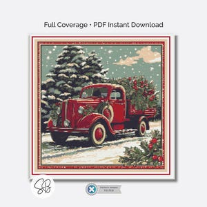 William Morris Christmas Truck Cross Stitch Pattern, Red Truck Holiday Embroidery, Floss Conversions, PatternKeeper