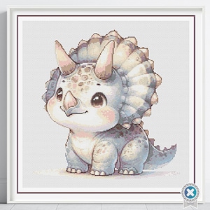Baby Triceratops Kreuzstichmuster, Dinosaurier Kreuzstich, Kinderzimmer Kreuzstich, Babyzimmer Dekor, Kinderzimmer Kunst, handgemachtes Baby Geschenk